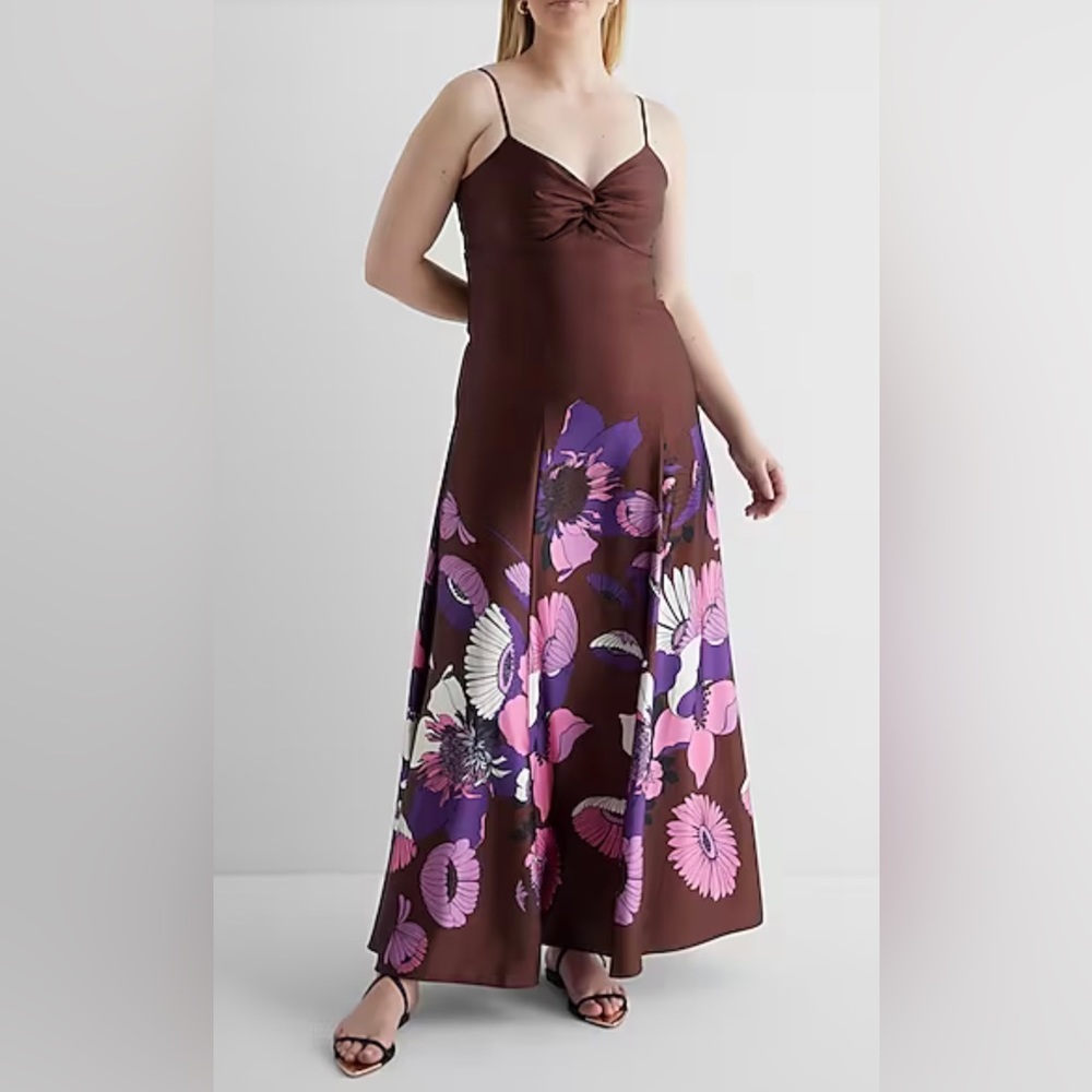 Satin Floral Twist Front Maxi Dress-New with Tags!